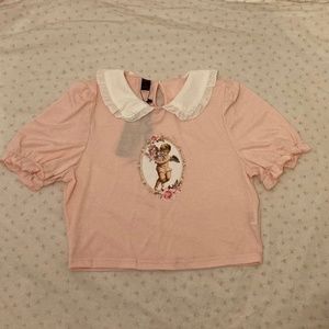 Cute Pink Crop Top with Peter Pan Collar